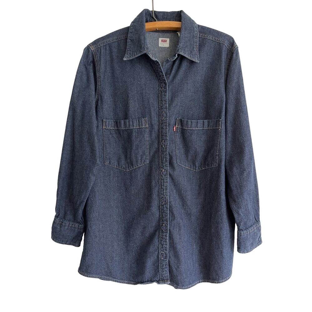 LEVIS Women’s Indigo Blue Jean Denim Button Down Heritage Shirt | Sz L